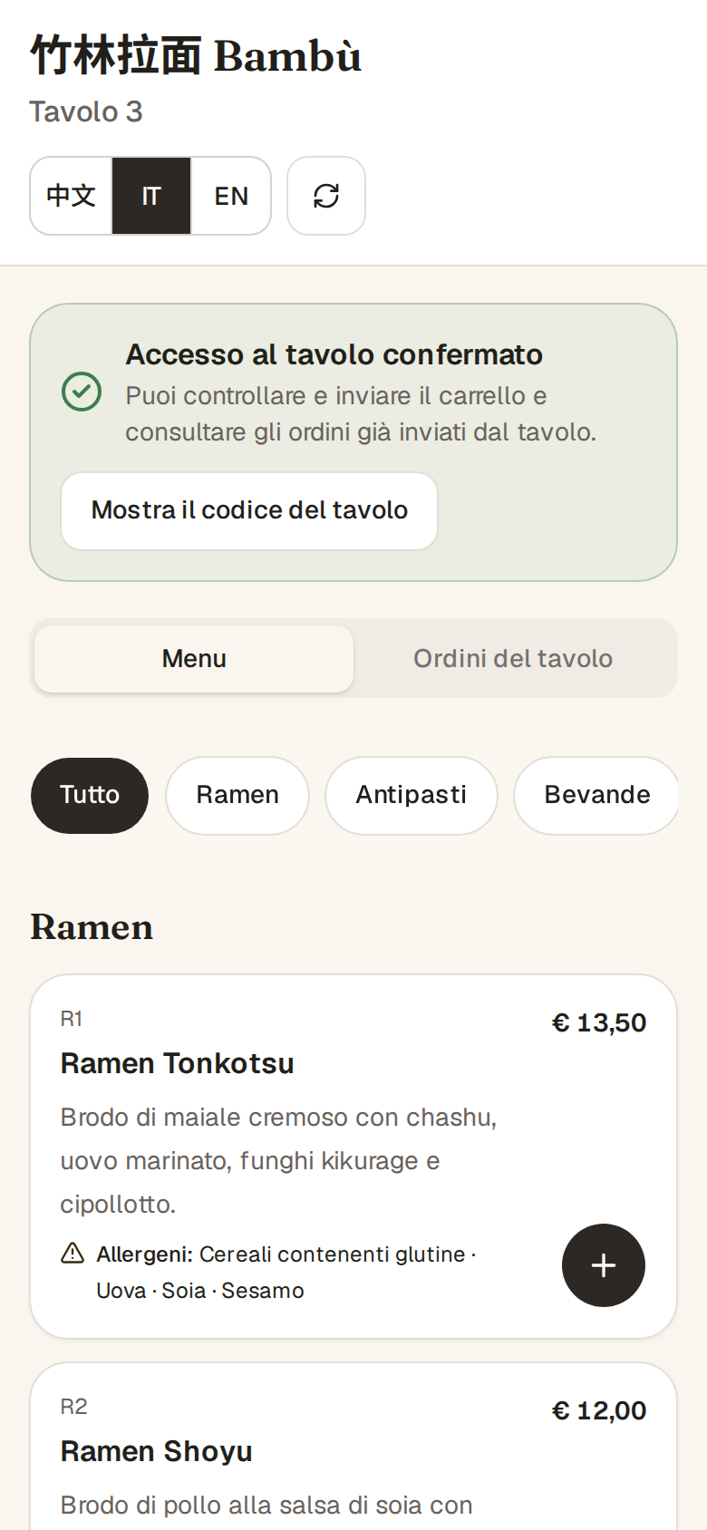 The guest menu in the “Ink” theme